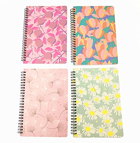 ALIMITOPIA-Spiral-Notebook-JouralWirebound-Ruled-Sketch-Book-Notepad-Diary-Memo-PlannerA5-Size-80-Sheets-4pcsLeafFlower