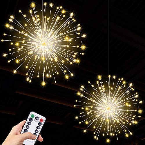 2pack Hanging String Lights, 200 LED Hanging Lights, 8 Mode Dimmable Firework Lights with Remote, Waterproof Hanging Twinkle Lights for Ceiling, Party Decor, Outdoor Dinner