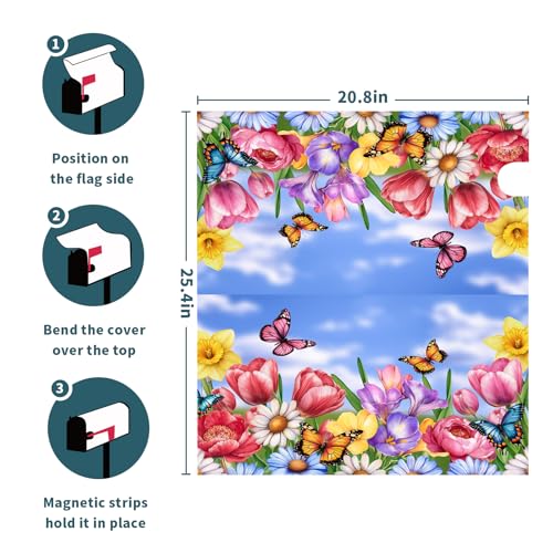 Image of Spring Summer Hummingbird Bird Mailbox Covers Magnetic Large Size 25 inchx21 inch Summer Flowers Mailbox Cover Waterproof Mailbox Wrap Spring Floral Birds Post Letter Box Cover Decor for Home Garden Yard