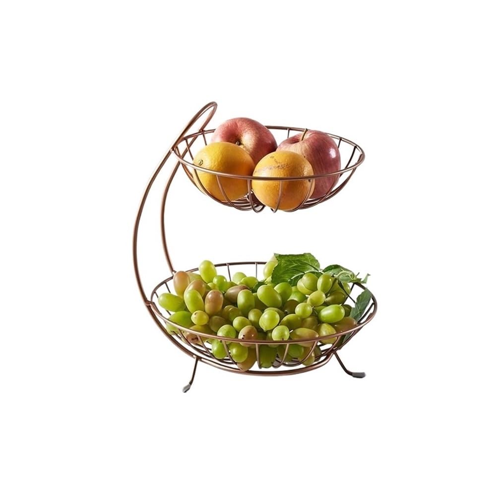 HLHLOP777 Fruit Bowl 2-Tier Fruit Basket Kitchen Countertop Vegetables Rack Metal Storage Holder Fruit Basket(Bruin)