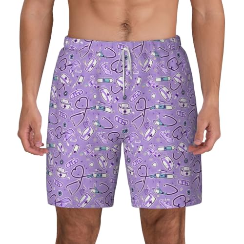 Short de bain respirant pour homme violet à motif avec cordon de serrage et séchage rapide