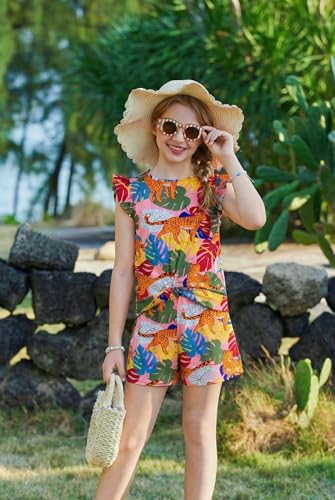 Image of Arshiner Girls Shorts Sets 2 Pieces Outfits Twist Front Ruffle Sleeve T-Shirts and Shorts With Pockets Cute Clothes Sets