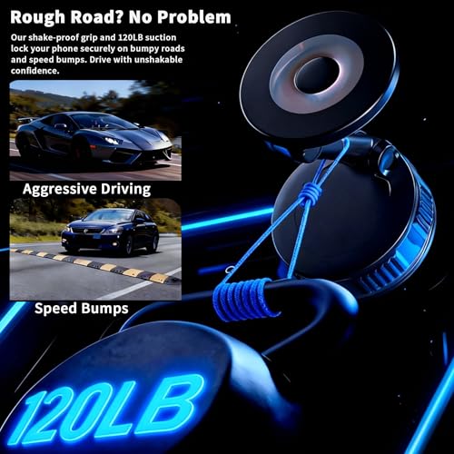 Image of RayLink [Ultra Strong 120LB Vacuum Suction & 2800gf Magnet] Magnetic Phone Holder for You Car, 360 Adjustable for MagSafe Compatible Car Phone Mount for iPhone 17 /16 /15 /14 /13 /12 Pro Max Plus