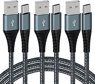 USB Type C Cable 6ft, White Cat 3 Pack 3A USB A to USB C Charging Cable Nylon Braided Fast Charging USB C Cord Compatible with Samsung Galaxy S21 S20 S10 Plus Note 10 9 8 LG Google Pixel Moto etcetc