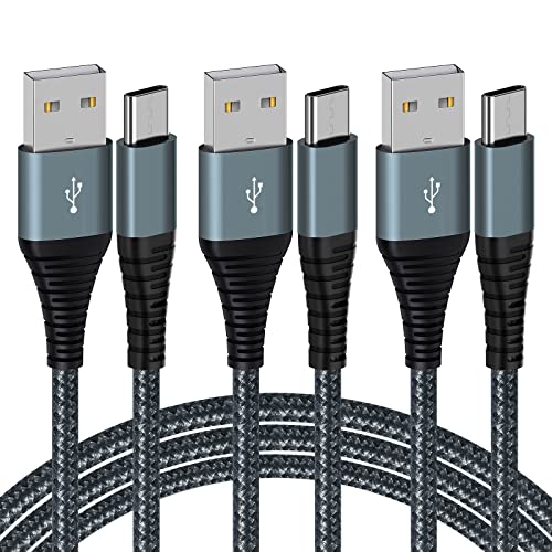 USB Type C Cable 6ft, White Cat 3 Pack 3A USB A to USB C Charging Cable Nylon Braided Fast Charging USB C Cord Compatible with Samsung Galaxy S21 S20 S10 Plus Note 10 9 8 LG Google Pixel Moto etcetc
