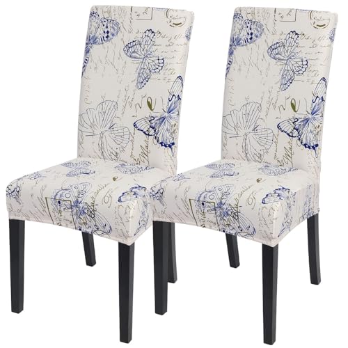 Image of SearchI Dining Room Chair Covers Set of 2, Stretch Printed Parsons Chair Slipcover Spandex Removable Washable Kitchen Chair Protector Cover for Dining Room, Hotel, Ceremony (Butterfly Pattern)