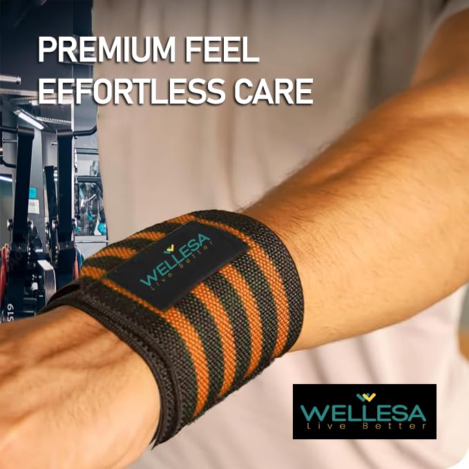 Image of Wellesa Wrist Support for Gym Workout | Wrist Band for Pain Relief & Weight Lifting | Wrist Wrap for Men & Women | Wrist Brace | Gym Accessories | One Size | Orange 4 Line
