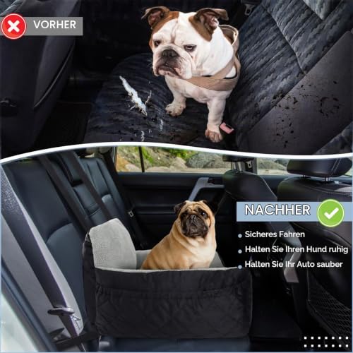 Otauoaea Hundesitz Auto Kleine Hunde bis 12 kg | Stabile Hunde Autositz mit 2 Sicherheitsgurten | Rutschfester Autositz Hund mit Abwaschbarer Sitzauflage | Weicher Hundeautositz Hundekorb Hundebett