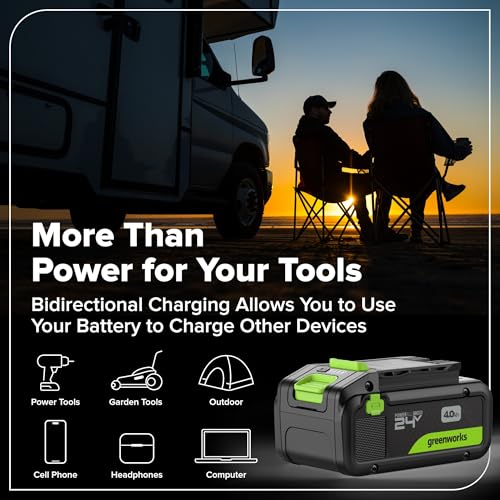 Image of Greenworks 24V Brushless 10PC TOOL, Drill+Impact Driver+Circular Saw+Recip Saw+Jig Saw+Sander+Light+Multi-Tool+Nailer+Grinder (2) 4.0Ah+2.0Ah Batteries (24,000mAh PB) USB-C Charger, High Efficiency