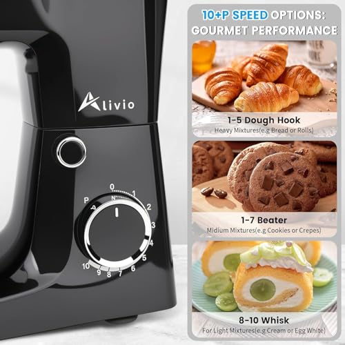Alivio 5L Stand Mixer 1500W Heavy Duty Kitchen Mixer, 10+ Speed Control with Pulse, Electric Food Mixer with Dough Hook, Flat Beater & Whisk, Stainless Steel Bowl for Baking & Kneading (Black) - Image 4