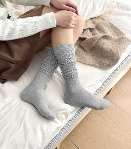 Image of Women's Slouch Socks, Soft Extra Long Scrunch Knee High Sock fall Winter Knit Slouchy Thigh High Boot Socks, 4 Pack