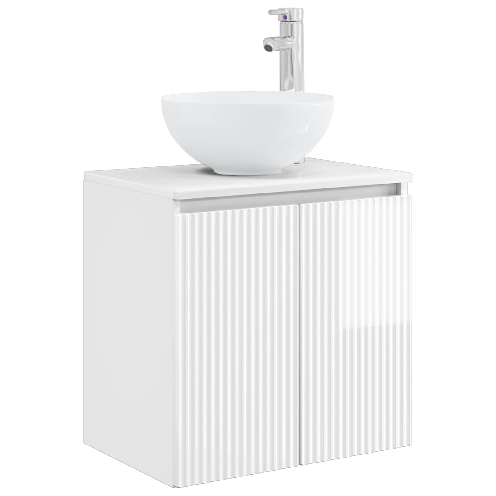 Juego de 3 armarios de baño, color blanco brillante, 49,5 x 35 x 63 cm
