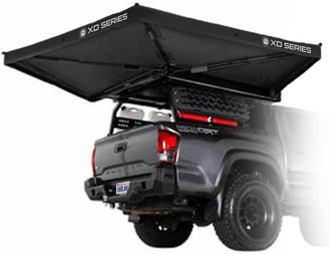 Overland Vehicle Systems - XD Nomadic 270 LTE - Awning w/Lights, Passenger Side, Black Trim w/Black Travel Cover
