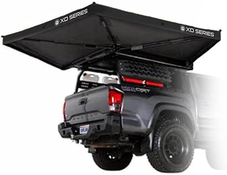 Overland Vehicle Systems - XD Nomadic 270 LTE - Awning w/Lights, Passenger Side, Black Trim w/Black Travel Cover