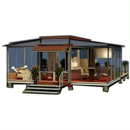 Nueva casa prefabricada moderna a prueba de clima, resistente al viento, anticorrosión, pequeña casa prefabricada expandible para vivir en 1 baño, 2 dormitorios y 1 cocina, para familias pequeñas