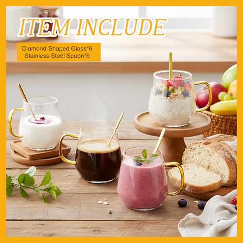 Set de 6 tazas de vidrio con cuchara 12 oz forma diamante miniatura 4