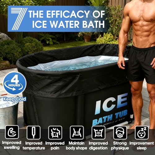 Image of Oval Ice Bath Tub for Athletes with Cover, 130 Gal Capacity Portable Cold Plunge Tub for Recovery and Cold Water Therapy, Ice Baths for Home, Gym, Indoor, Outdoor Use