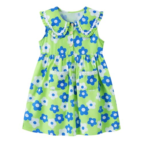 Image of HILEELANG Girls Cotton Dress Sleeveless Peter Pan Collar with Pockets