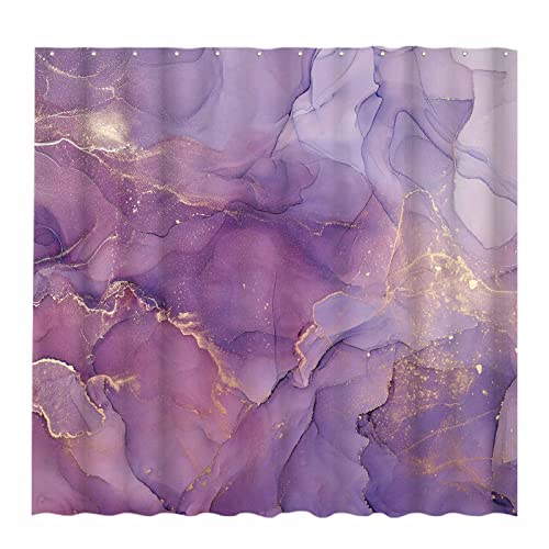 Allenjoy Purple Marble Shower Curtain Lavender Gold Pattern Elegant Texture Abstract Fabric Bathroom Curtains Set Ink Art Painting Decor Durable Bathtub Showers Decor With 12 Hooks 72X72 Inch #TOP1