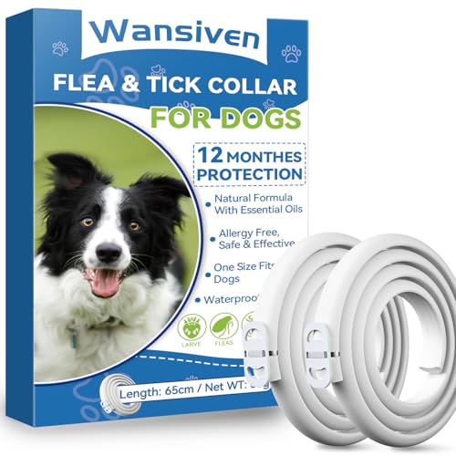 Wansiven Collare antipulci per cani, collare antipulci regolabile con oli essenziali, protezione 12 mesi, 65 cm