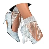ELABEST Rhinestone Ankle Bracelets Crystal Tassel Anklet 2pcs Glitter Tennis Foot Chain Wedding Jewelry Accessories for Women(Silver)