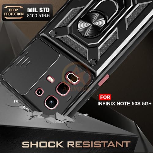 Image of Armor Bumper Back Cover Case for Infinix Note 50S 5G+ Rotating Camera Cover, Ring Holder & Kickstand | Heavy Duty & 360 Degree Protection Infinix Note 50S 5G+ Back Cover (Black)