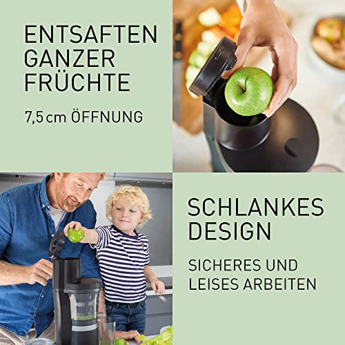 Panasonic Slow Juicer MJ-L700KXE, elektrische Fruchtpresse, Entsaften von ganzen Früchten und Gemüse, 75-mm Öffnung, schlankes Design, sicher und praktisch, Schwarz, Mattschwarz – Bild 4