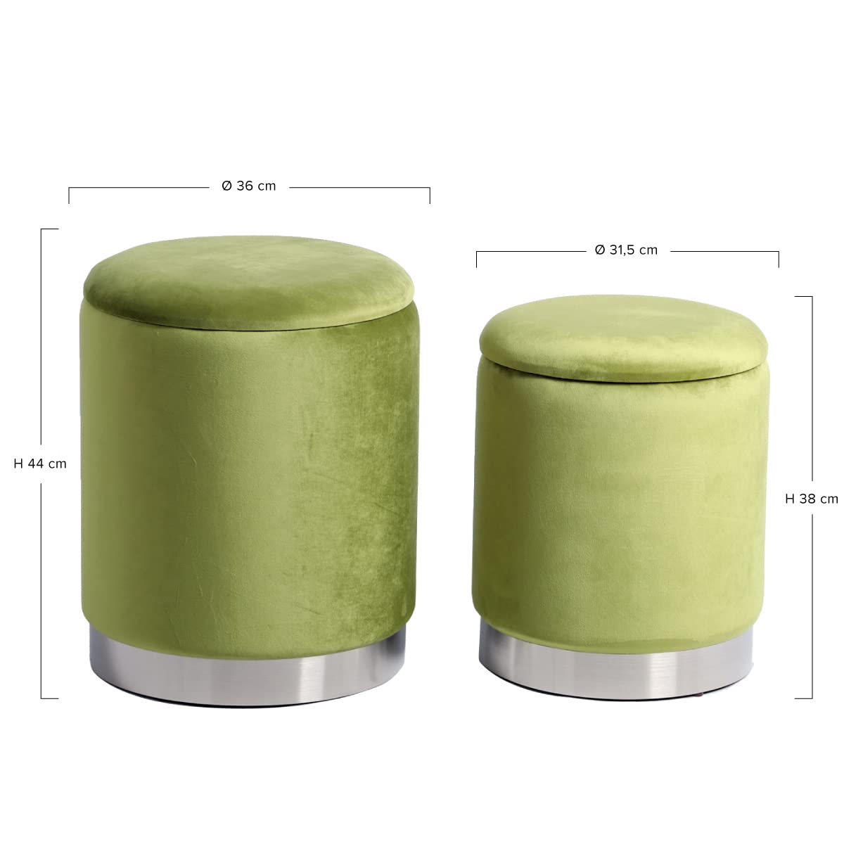 Yellowshop | Set 2 Pouf contenitore in velluto base metal Pelin Grigio chiaro, Lavanda, Nero, Verde acido (Verde acido)