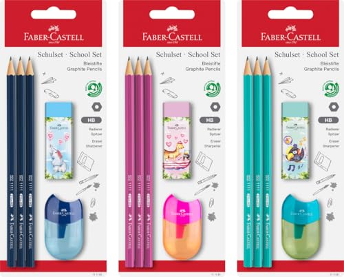 Faber-Castell 111181 - Set scolastico 5 pezzi, con matite HB, temperino e gomma, nessun colore a scelta