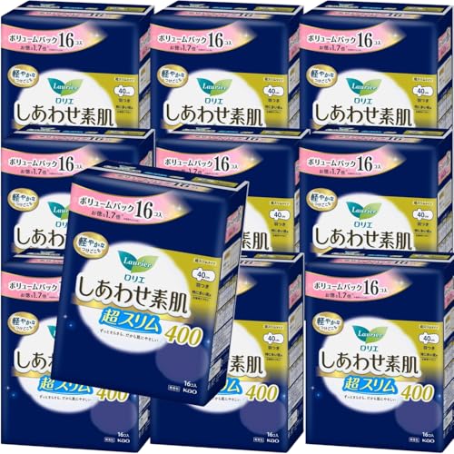 ロリエしあわせ素肌 超スリムタイプ 各種まとめ買いセット +オリジナルおしぼり付 (特に多い夜用 40cm 羽つき 16コ入, 10個セット)