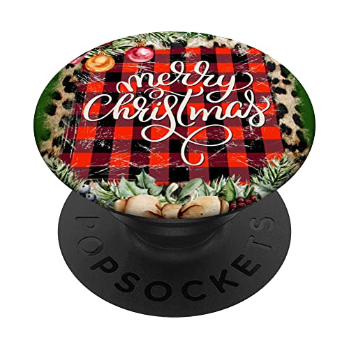 Merry Christmas Red Buffalo Plaid Red Cardinal Bird Lover PopSockets Swappable PopGrip, Black