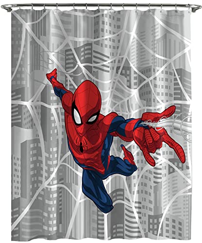 Jay Franco Rideau de douche Marvel Spiderman City Web et tissu facile d'entretien pour enfants (produit officiel Marvel)