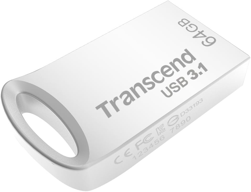 Transcend JetFlash 32GB Small Compact 3.1 Gen 1 USB Flash Drive (for Keyrings) with Frustration Free Packaging, Silver TS32GJF710SPE