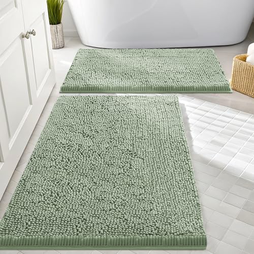 Image of Smiry Bathroom Rugs Sets 2 Piece, Soft Absorbent Chenille Machine Washable Non Slip Shaggy Bath Rug Set for Tub, Shower, and Floor (30x20+24x16, Sage Green)
