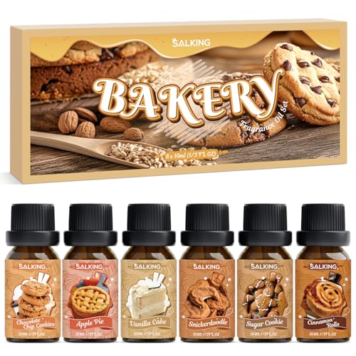 SALKING Set di Oli Essenziali Cottura Al Forno per Diffusori 6x10ml - Biscotti con gocce di cioccolato, torta di mele, panini alla cannella, torta alla vaniglia, Snickerdoodle e biscotti allo zucchero