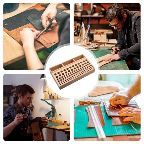 Boîte de rangement pour outils en cuir et support perforation bois