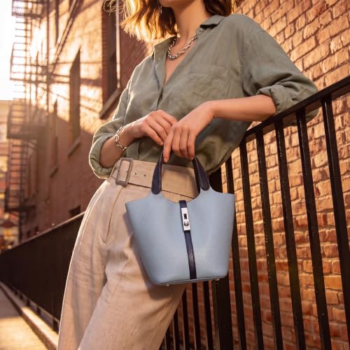 Image of Tote Bag for Women Vegan Leather Bucket Purse for Women Top Handle Handbag Shoulder Bag with Detachable Small Purse