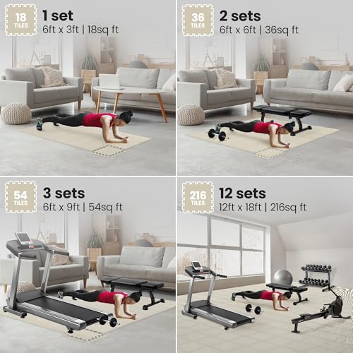 Image of bemaxx Gym Mats Set - 18 pcs EVA Interlocking Foam Floor Tiles (12.6 inchx12.6 inchx0.4 inch) 18sqft Protective Gym Flooring Sports Home Workout Exercise Mats Puzzle Garage Fitness Play-Room Pool Treadmill Bike