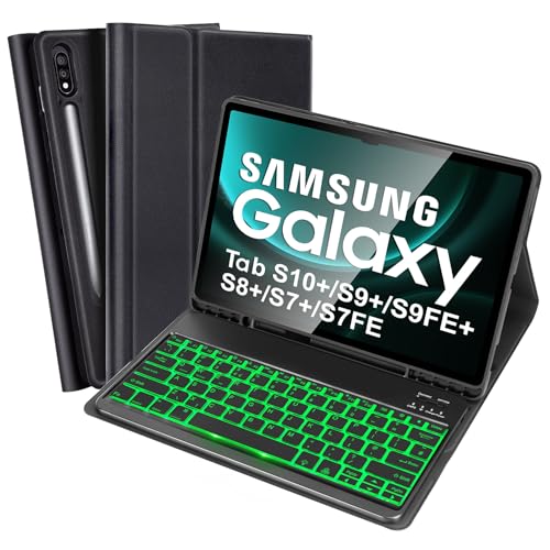 Funda con teclado para Galaxy Tab S9 FE+ retroiluminado carcasa delgada Samsung Tab S7 FE 12.4