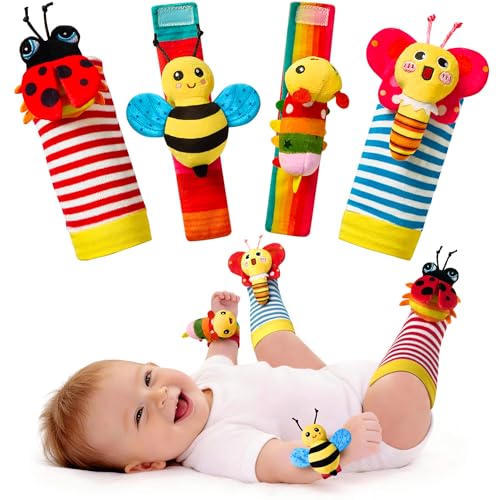 Image of Baby Rattles Toys for 0-6 Months - Infant Toys 0-3 Month Old Baby Boy Girl Gifts Set with Teething and Wrist Socks Rattle Infant Newborn Sensory Toy Easter Basket Stuffers