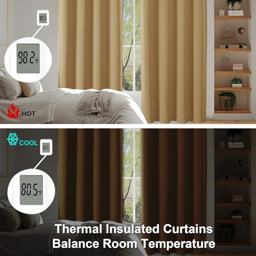 Simplebrand Ava Gold Blackout Curtains for Bedroom 84 Inch Length 2 Panels Set, Solid Thermal Insulated Privacy Living Room Window Treatment Curtains Blackout Drapes, W40 x L84 Inch, Gold