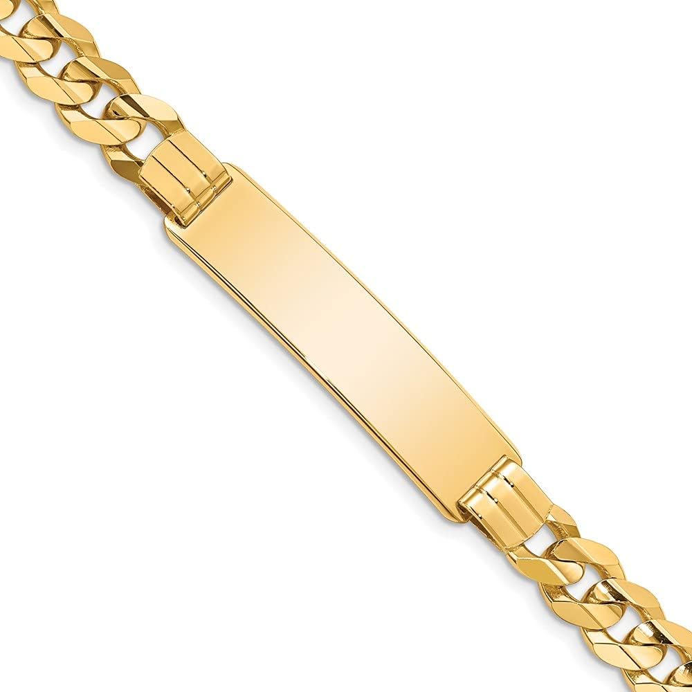 Solid Polished Engravable Personalized Custom 14K Yellow Gold Curb ID Bracelet For Men or Women Length 8 inches Width 8.5 mm