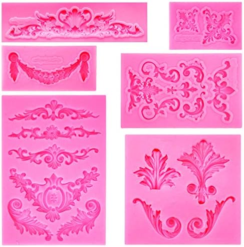 Rainmae Baroque Style Curlicues Scroll Lace Fondant Silicone Mold for Filigree Mold 3D Sculpted Flower Cake Border Decoration, Cupcake Topper, Jewelry, Polymer Clay, Crafting Projects