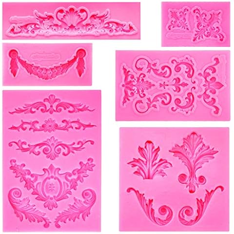 Rainmae Baroque Style Curlicues Scroll Lace Fondant Silicone Mold for Filigree Mold 3D Sculpted Flower Cake Border Decoration, Cupcake Topper, Jewelry, Polymer Clay, Crafting Projects Cover