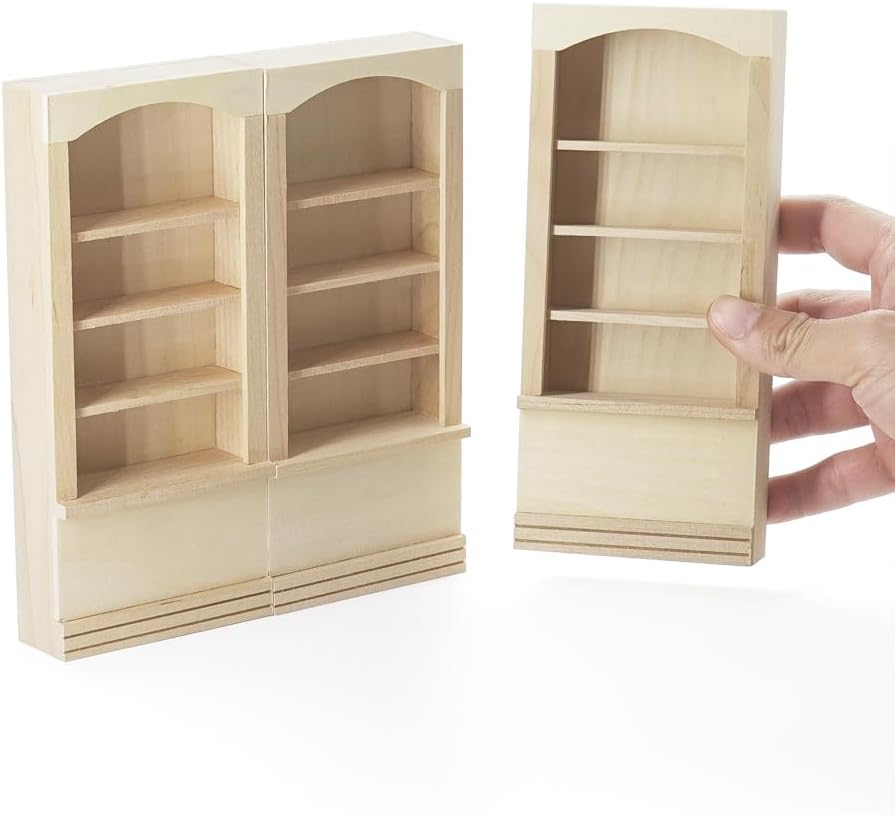 Odoria Dollhouse Bookcase Shelf Miniature: 3 Pcs 1/12 Scale Bookshelf for Books Library School Office - Mini Wall Display Cabinet Antique Retro - Tiny Wood Furniture Victorian Vintage DIY Unpainted