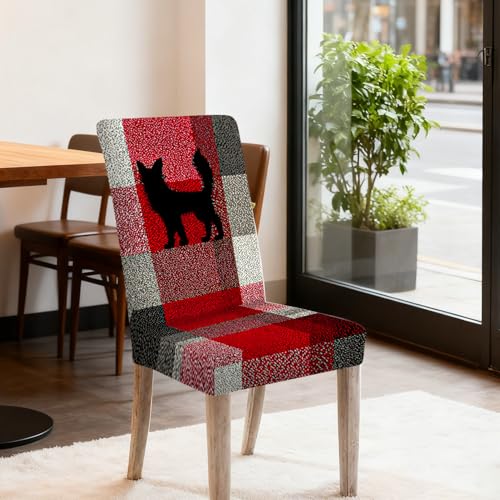 Image of Nuxovilar Red Black Plaid Cat Stretch 23.6x70in 4PCS Chair Covers