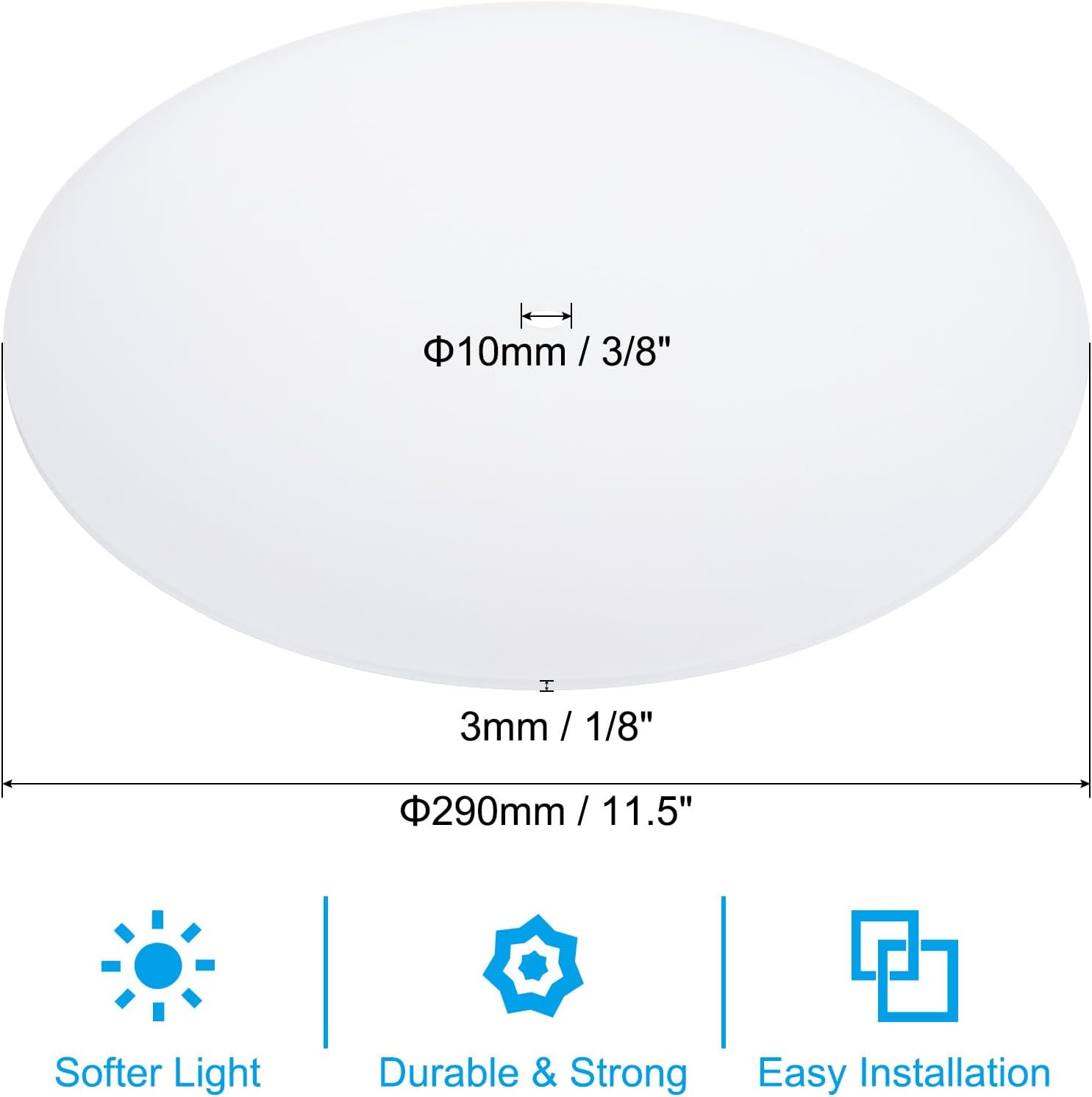 PATIKIL Lampshade Diffuser, 11.5" Diameter with 3/8" Center Hole Round Diffuser for Drum Lampshades Pendants Light Fits 12-14" Openings, Frosted White