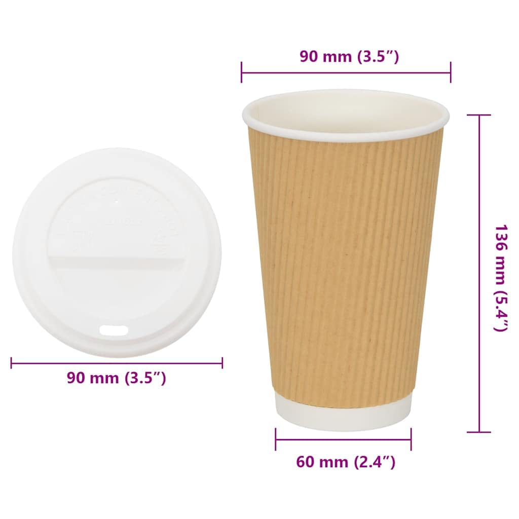 Vasos de papel de papel con tapas, 1000 unidades, 400 ml, marrón, plástico, blanco, compatibles, gastronomía, catering, fiestas, eventos, bebidas calientes, bebidas frías, batidos, agua, para