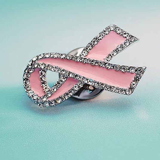 Image of Breast Cancer Awareness Pink Ribbon Rhinestone Brooch Pins, Faith Hope Love Fight Pray Lapel Pins, Pink Crystal Support Jewelry for Women