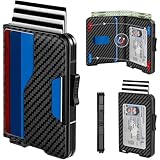 Kunlgro Wallet for Men - Pop Up Case, Cash Slot, and Credit Card Wallet - Slim Minimalist Aluminum Front Pocket Wallet with RFID Blocking/ID Window (Carbon Fiber)